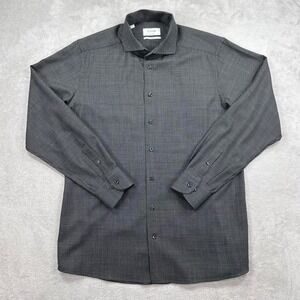 Eton Dress Shirt Men 41 16 Grey Merino Wool Contemporary Fit Micro Houndstooth